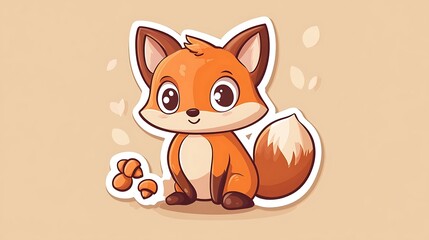 Charming Fox Vector Sticker with Acorns on Warm Brown Background