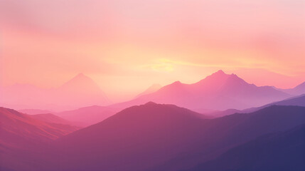 The mountain range silhouette in orange and pink colors.