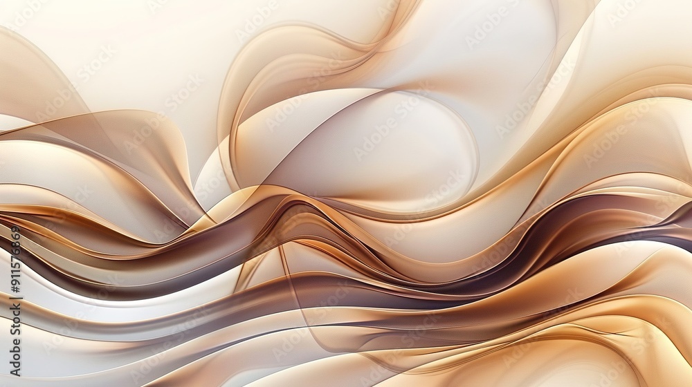Poster flowing abstract lines in warm tones surrounding a soft cream background