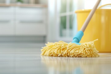 Spotless Kitchen Floor Shining with Cleanliness and Hygiene after Mopping