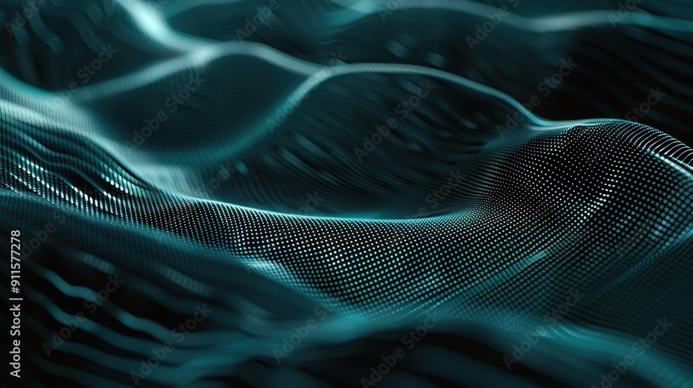Poster dynamic wave pattern displaying intricate light reflection in dark background