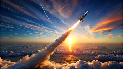 Fototapeta premium Hypersonic Missile Piercing the Night Sky Generative AI