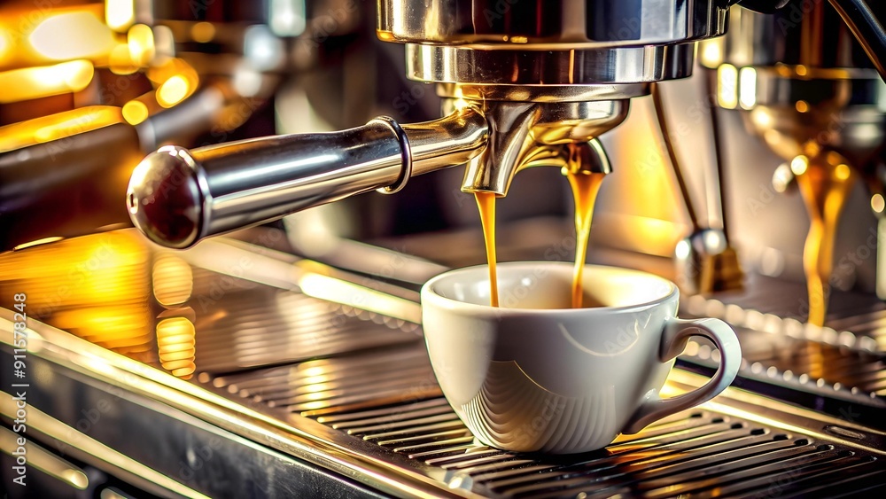 Aufkleber golden stream of espresso: a close-up of the brewing process generative ai