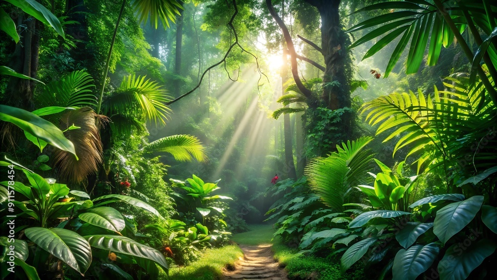 Poster emerald canopy: a symphony of green in the amazon rainforest generative ai