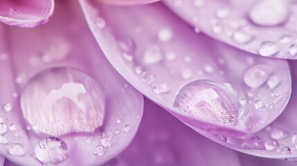 Obraz premium Close-Up Of Dew Drops On Delicate Purple Petals In Early Morning Light