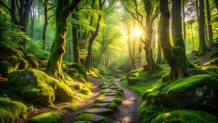 Sun-Dappled Forest Path  AI Generated