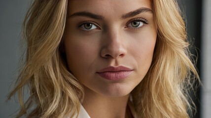 Naklejka premium Woman With Blonde Hair Looking Directly at Camera, Closeup