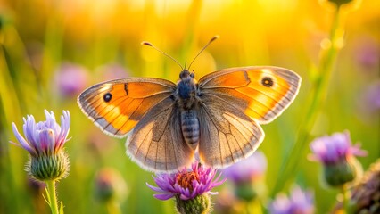 Obraz premium Sun-Kissed Meadow: A Small Heath Butterfly on a Wildflower Generative AI