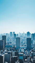 Obraz premium vertcial long shot photo of urban cityscape, daytime through highrise city building landscape with cool blue color accent 