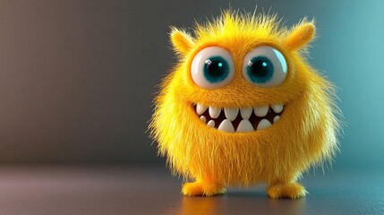 Cute yellow furry monster 3D cartoon character