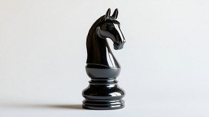 Elegant Black Knight Chess Piece Shining on White Background