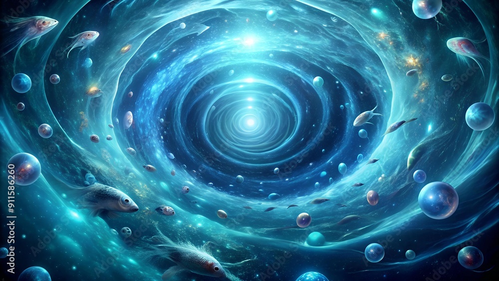 Poster a mesmerizing underwater spectacle where bioluminescent creatures illuminate the deep ocean, creatin