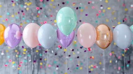 Vibrant Birthday Party Atmosphere with Colorful Balloons and Confetti - High-Resolution 8K Image with Deep Depth of Field Focus