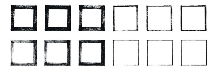 Chalk or crayon hand drawing frames set. Grunge rectangle and square shape. Vector stock illustration isolated on white background for design template social media files, print and photo materials