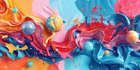 Fototapeta premium Abstract colorful liquid art with spheres.