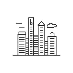 Line Art Illustration of a Cityscape with Buildings and a Cloud
