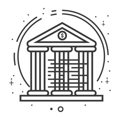 Obraz premium Line Art Illustration of a Classic Bank Building with Columns