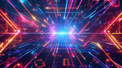 Obraz premium Futuristic digital abstract background with glowing neon lights and geometric patterns