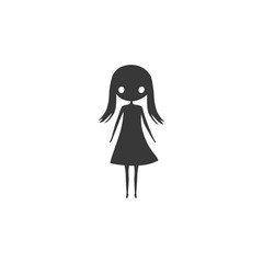 Silhouette of a Cartoon Girl with Long Hair and a Dress