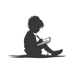 Silhouette of a child sitting and writing in a notebook