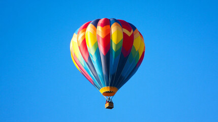 Obraz premium Serene Flight: Colorful Hot Air Balloon Soaring in Clear Blue Sky