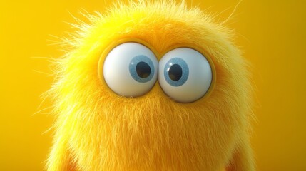 Obraz premium Cute yellow furry monster 3D cartoon character