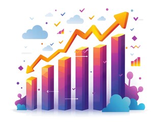A colorful graph with a downward arrow pointing to the left. The graph is made up of purple and orange bars