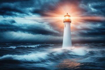 Majestic lighthouse illumination amidst stormy seascape © Viam