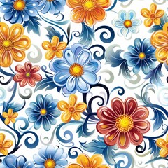 Bright Colorful Abstract Floral Seamless Pattern With Swirling Vines