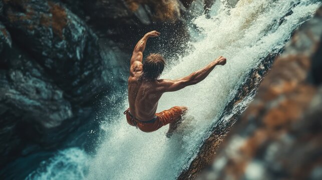 hombre practicando ca&Atilde;&plusmn;onismo deporte extremo de aventura y adrenalina haciendo rapel por las cascadas en los ca&Atilde;&plusmn;ones