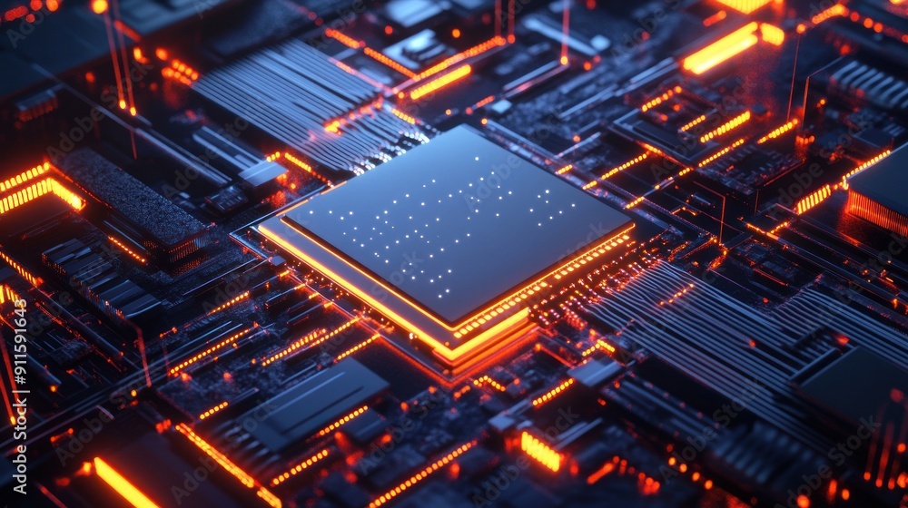Aufkleber glowing circuit board with a central processor chip