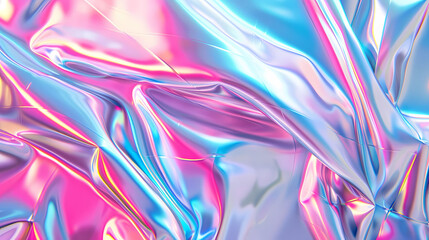 Fototapeta premium A holographic background with iridescent colors shifting between pink, blue, and silver, creating a futuristic and vibrant effect
