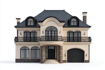 Fototapeta premium Front view of a luxury house isolated on a white background