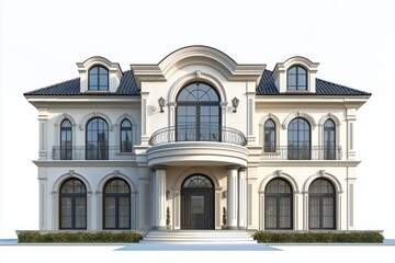 Front view of a luxury house isolated on a white background