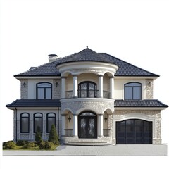 Front view of a luxury house isolated on a white background