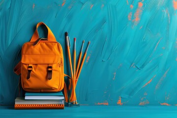Comeback to school with holders and journals, Excited, Bright colors, Digital painting, Emphasizing preparation and engagement