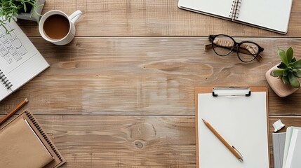 Learning setup with portfolios and study guides, Organized, Neutral tones, Digital art, Capturing readiness and education