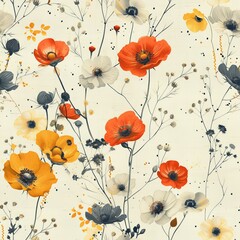 Charming Seamless Pattern of Colorful Wildflowers on a Soft Background