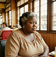 portrait of an old lady in a cafe