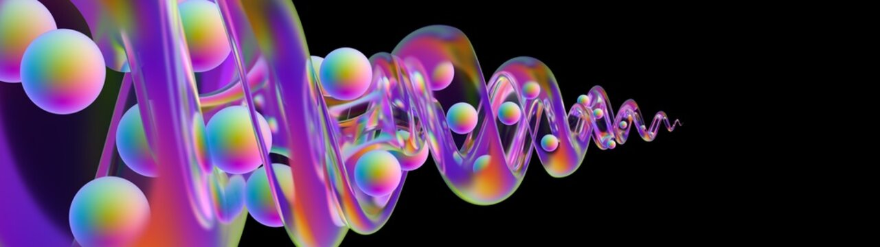 Transparent spiral and colorful spheres.