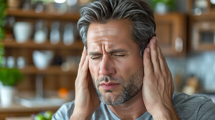 Man Holding Head in Pain at Home During Stressful Moment