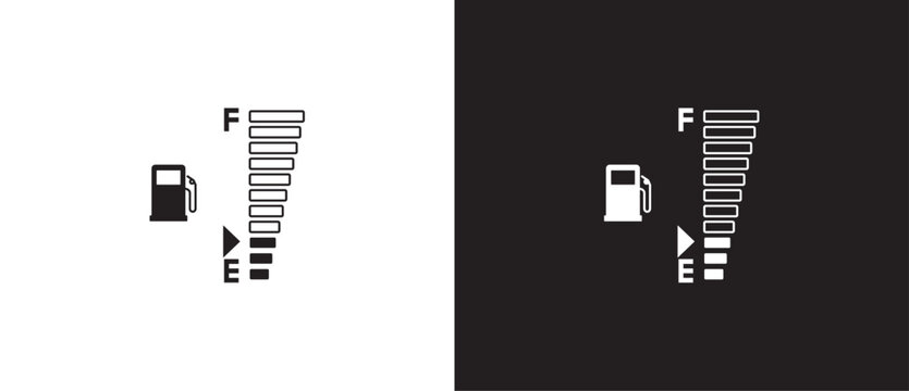 Vehicle fuel digital indicator, Full and empty simple icon, Gas and fuel meter flat icon, Fuel pump nozzle symbol, Gasoline Tank vector illustration on black and white background. Eps10