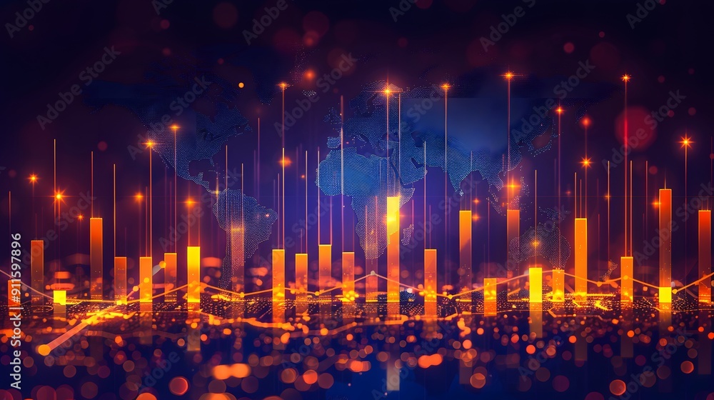 Aufkleber a colorful, abstract image of a cityscape with many orange lines and dots. concept of energy and mov