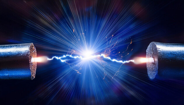 Electrical spark firing between two cables illuminated bright light