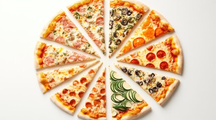 Pizza slices arranged in a circular gradient pattern