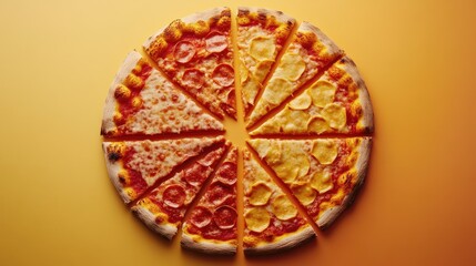 Pizza slices arranged in a circular gradient pattern