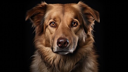 Portrait of a Golden Retriever with Amber Eyes on a Black Background