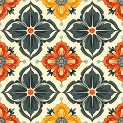 Retro Geometric Floral Ornament With Warm Colors in Contemporary Design