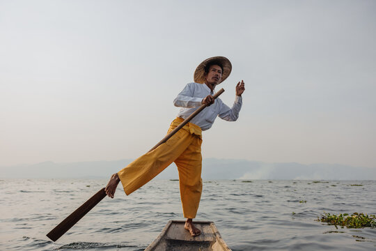 Leg-Rowing Fisherman on Inle Lake