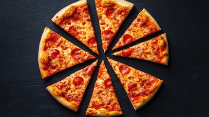 Pizza slices arranged in a circular gradient pattern
